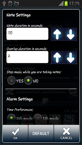 Slideshow settings screen